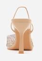 Ciemnobeżowe Szpilki z Odkrytą Piętą i Transparentnym Noskiem z Cyrkoniami Kalinata