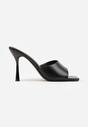 Czarne Klapki na Szpilce z Kwadratowym Noskiem Peep Toe Avenata