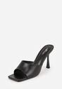 Czarne Klapki na Szpilce z Kwadratowym Noskiem Peep Toe Avenata