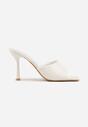 Białe Klapki na Szpilce z Kwadratowym Noskiem Peep Toe Avenata