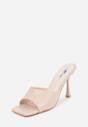 Beżowe Klapki na Szpilce z Kwadratowym Noskiem Peep Toe Avenata