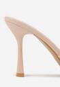 Beżowe Klapki na Szpilce z Kwadratowym Noskiem Peep Toe Avenata
