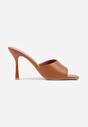 Jasnobrązowe Klapki na Szpilce z Kwadratowym Noskiem Peep Toe Avenata