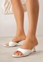 Białe Klapki Peep Toe na Obcasie Kaczuszka Calinetta