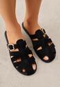 Czarne Klapki Gladiatorki z Ozdobną Sprzączką Lusanatia