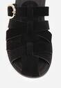 Czarne Klapki Gladiatorki z Ozdobną Sprzączką Lusanatia