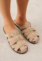 Beżowe Klapki Gladiatorki z Ozdobną Sprzączką Lusanatia