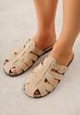 Beżowe Klapki Gladiatorki z Ozdobną Sprzączką Lusanatia