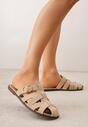Beżowe Klapki Gladiatorki z Ozdobną Sprzączką Lusanatia
