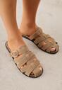 Ciemnobeżowe Klapki Gladiatorki z Ozdobną Sprzączką Lusanatia