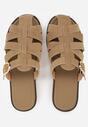 Ciemnobeżowe Klapki Gladiatorki z Ozdobną Sprzączką Lusanatia