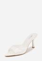 Białe Klapki Peep Toe na Szpilce ze Szpiczastym Noskiem Arinatia