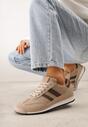 Beżowo-Brązowe Sneakersy Ozdobione Dwoma Paskami Lannatea
