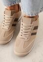 Beżowo-Brązowe Sneakersy Ozdobione Dwoma Paskami Lannatea