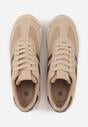 Beżowo-Brązowe Sneakersy Ozdobione Dwoma Paskami Lannatea