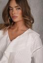 Biała Eteryczna Bluzka z Bawełny Zdobiona Falbankami i Ściągaczem w Pasie Cezarelle
