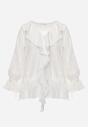 Biała Eteryczna Bluzka z Bawełny Zdobiona Falbankami i Ściągaczem w Pasie Cezarelle