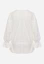 Biała Eteryczna Bluzka z Bawełny Zdobiona Falbankami i Ściągaczem w Pasie Cezarelle