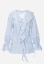 Niebieska Eteryczna Bluzka z Bawełny Zdobiona Falbankami i Ściągaczem w Pasie Cezarelle
