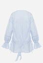 Niebieska Eteryczna Bluzka z Bawełny Zdobiona Falbankami i Ściągaczem w Pasie Cezarelle