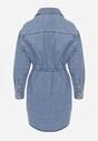 Niebieska Jeansowa Bawełniana Sukienka Koszulowa z Wiązaniem i Marszczeniem Enatta