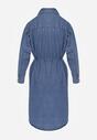 Niebieska Jeansowa Sukienka Koszulowa Oversize z Bawełną i Paskiem Cianatra