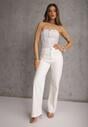 Białe Bawełniane Jeansy Wide Leg High Waist Darenatea