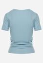 Jasnoniebieski T-shirt w Prążki z Marszczeniami po Bokach Nedala