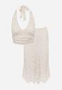 Beżowy Komplet z Koronki Spódnica i Top z Wiązaniem na Szyi  Dainetia