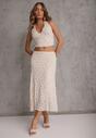 Beżowy Komplet z Koronki Spódnica i Top z Wiązaniem na Szyi  Dainetia