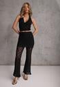 Czarny Komplet z Koronki Top Halter i Spodnie Zdobione Wszytą Spódnicą Celanix