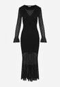 Czarna Wieczorowa Sukienka z Koronki Zdobiona Falbanami Lunetra