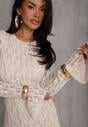 Beżowa Sukienka z Koronki Ozdobiona Rozkloszowanymi Rękawami Cinalata