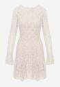 Beżowa Sukienka z Koronki Ozdobiona Rozkloszowanymi Rękawami Cinalata