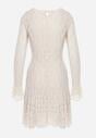 Beżowa Sukienka z Koronki Ozdobiona Rozkloszowanymi Rękawami Cinalata