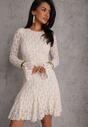 Beżowa Sukienka z Koronki Ozdobiona Rozkloszowanymi Rękawami Cinalata