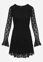 Czarna Sukienka z Koronki Ozdobiona Rozkloszowanymi Rękawami Cinalata