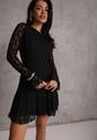 Czarna Sukienka z Koronki Ozdobiona Rozkloszowanymi Rękawami Cinalata