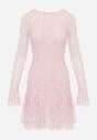 Różowa Sukienka z Koronki Ozdobiona Rozkloszowanymi Rękawami Cinalata