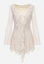 Beżowa Eteryczna Sukienka z Koronki z Falbankami i Wiązaniem Dianatta