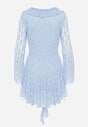Niebieska Eteryczna Sukienka z Koronki z Falbankami i Wiązaniem Dianatta
