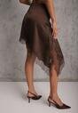 Brązowa Asymetryczna Spódnica z Satyny Zdobiona Koronką Katarva