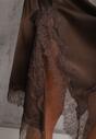 Brązowa Asymetryczna Spódnica z Satyny Zdobiona Koronką Katarva