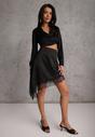 Czarna Asymetryczna Spódnica z Satyny Zdobiona Koronką Katarva