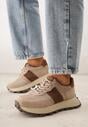 Ciemnobeżowe Zamszowe Sneakersy na Podeszwie Chunky z Perforowaną Cholewką Cezarlina