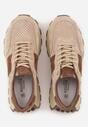 Ciemnobeżowe Zamszowe Sneakersy na Podeszwie Chunky z Perforowaną Cholewką Cezarlina