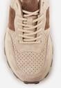 Ciemnobeżowe Zamszowe Sneakersy na Podeszwie Chunky z Perforowaną Cholewką Cezarlina