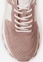 Różowe Zamszowe Sneakersy na Podeszwie Chunky z Perforowaną Cholewką Cezarlina