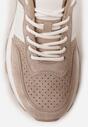 Beżowe Zamszowe Sneakersy na Podeszwie Chunky z Perforowaną Cholewką Cezarlina