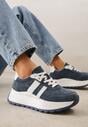 Granatowe Sneakersy ze Skóry Naturalnej na Platformie Cezella